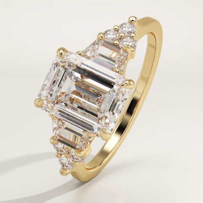 Emerald Cut Cluster Lab-Grown Diamond Engagement Ring