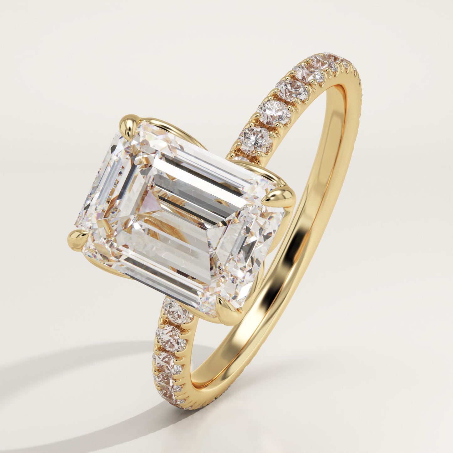 2 CT Emerald Cut Pave Moissanite Engagement Ring