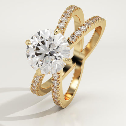 Round Cut Hidden Halo & Criss Cross Pave Lab-Grown Diamond Engagement Ring