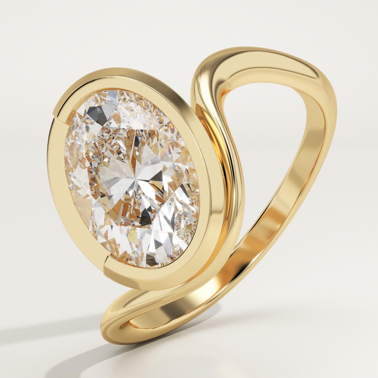 Oval Cut Half Bezel Waved Lab-Grown Diamond Engagement Ring