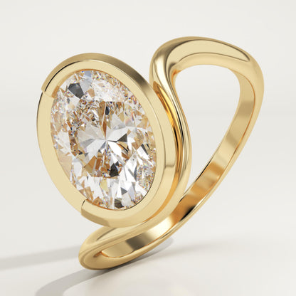 Oval Cut Half Bezel Waved Lab-Grown Diamond Engagement Ring
