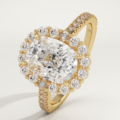 Elongated Cushion Cut Halo & Pave Lab-Grown Diamond Engagement Ring