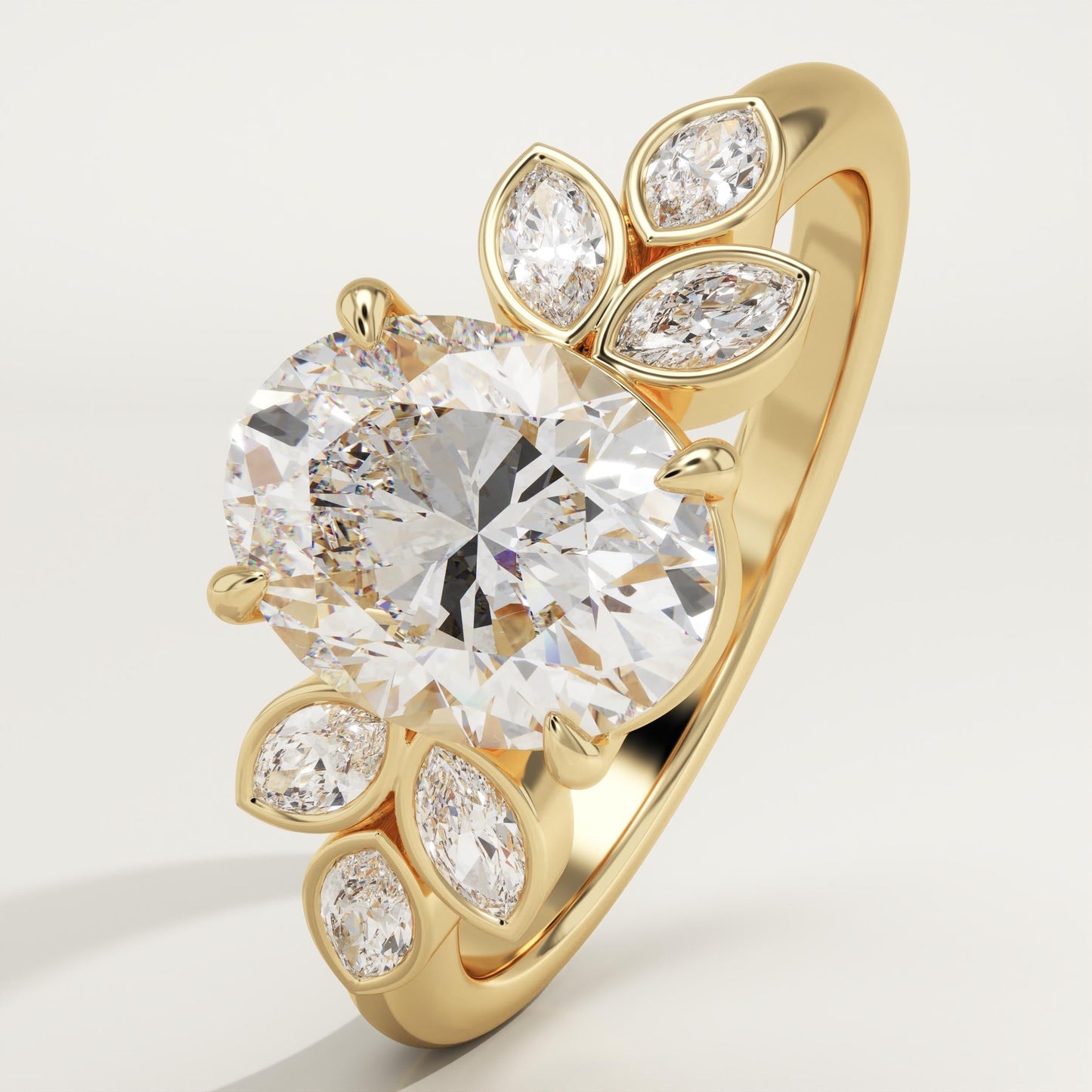 1.75 CT Oval Cut Cluster Moissanite Engagement Ring
