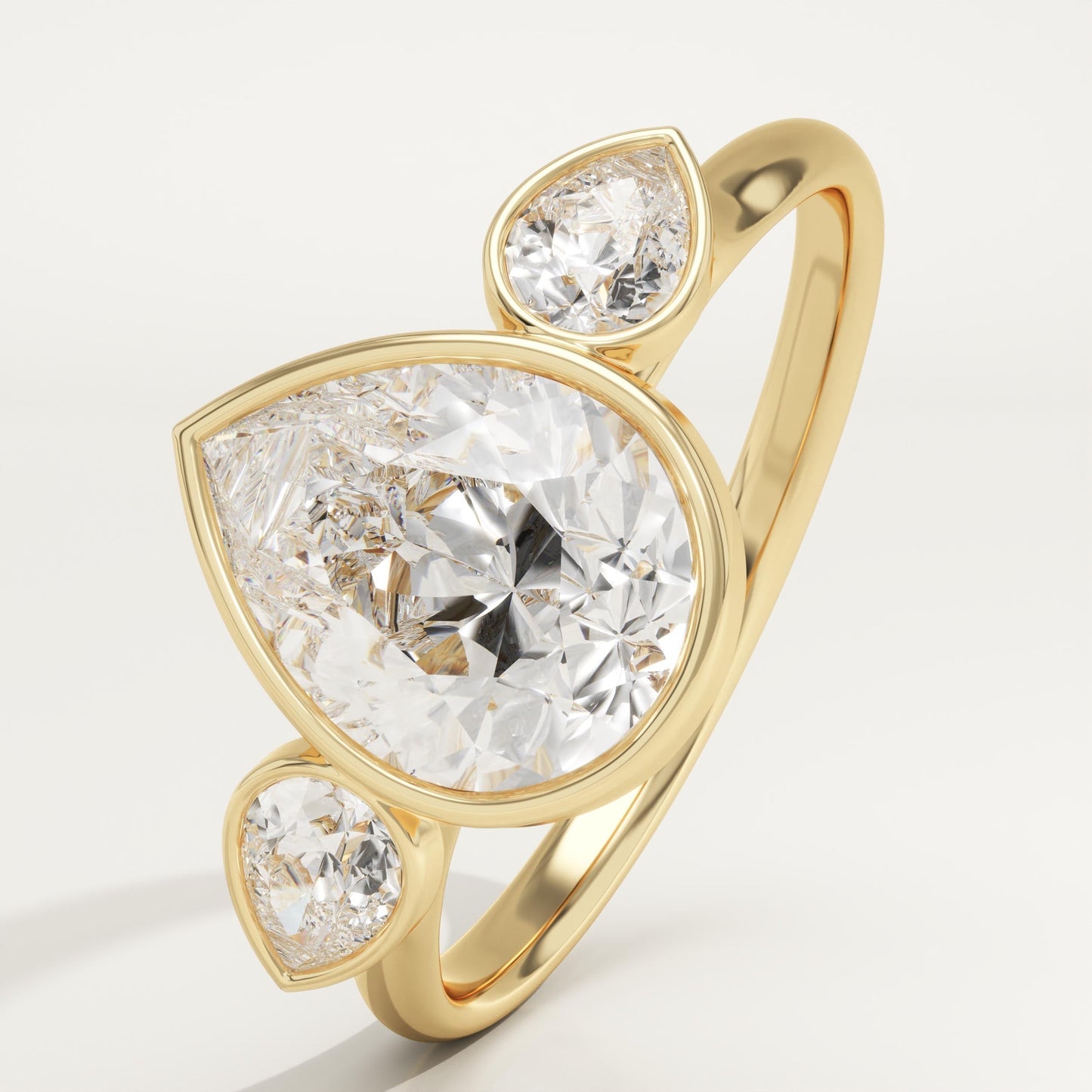Pear Cut Three Stone Bezel Lab-Grown Diamond Engagement Ring