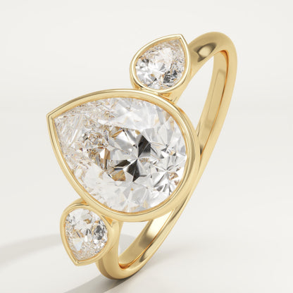 Pear Cut Three Stone Bezel Lab-Grown Diamond Engagement Ring