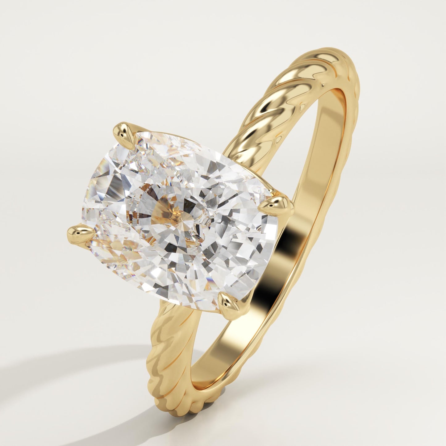 Elongated Cushion Cut Twisted Shank Lab-Grown Diamond Engagement Ring
