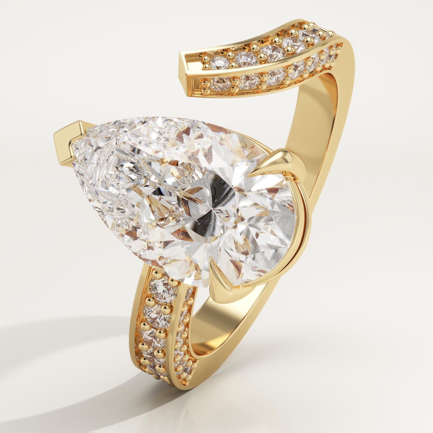 Pear Cut Open Shank Pave Lab-Grown Diamond Engagement Ring
