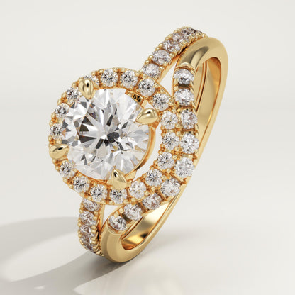 Round Cut Halo & Pave Lab-Grown Diamond Bridal Set