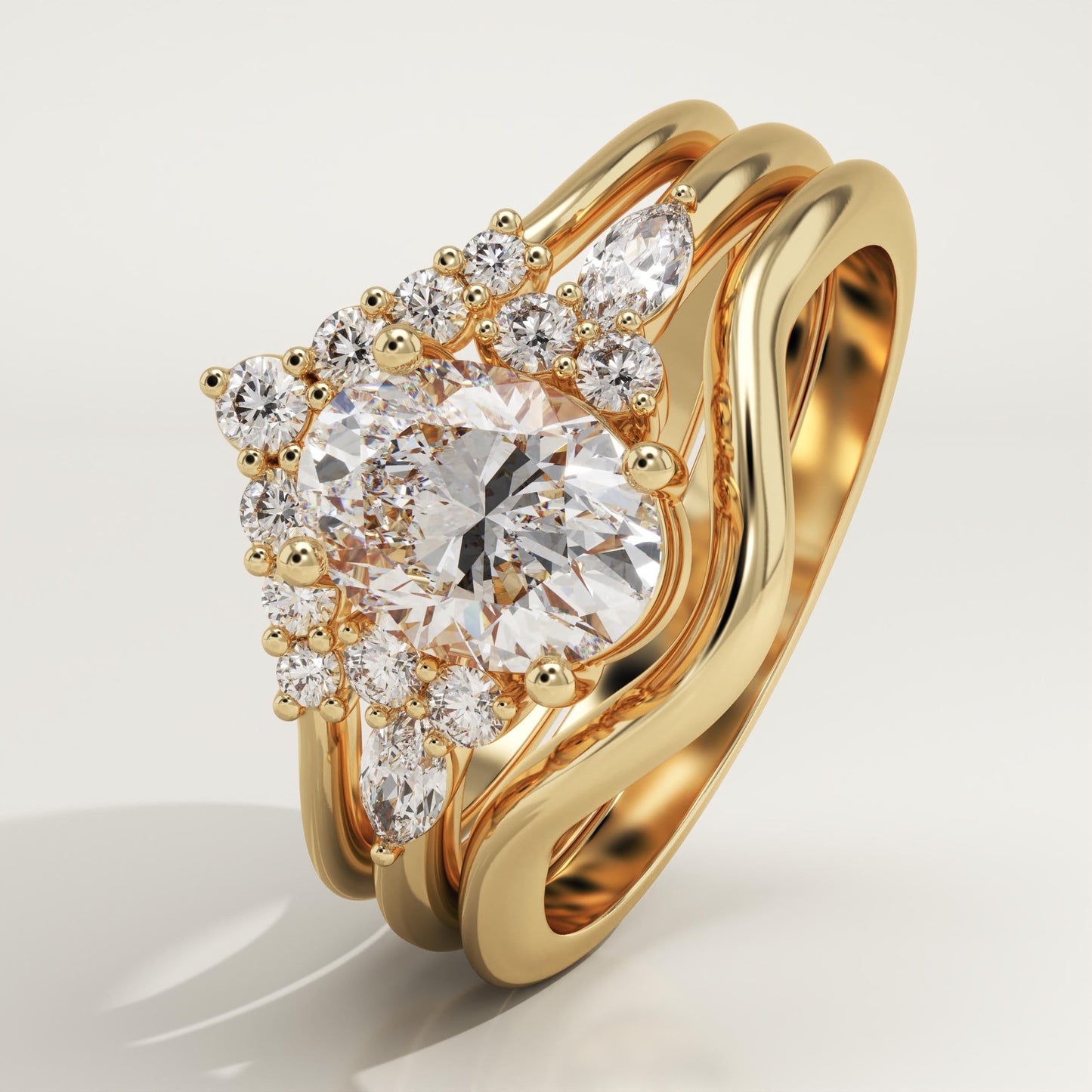 Oval Cut Cluster Lab-Grown Diamond Bridal Set
