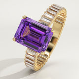 2.56 CT Emerald Cut Hidden Halo & Pave February-Amethyst Birthstone Engagement Ring