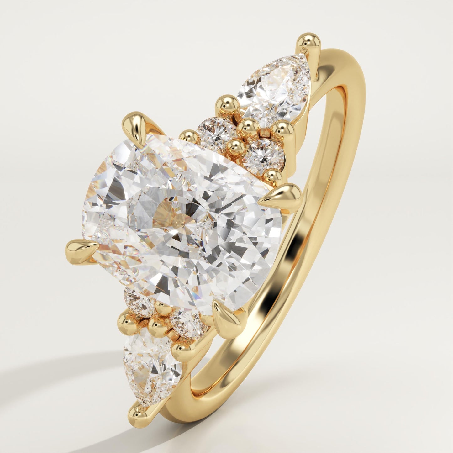 Elongated Cushion Cut Cluster Lab-Grown Diamond Engagement Ring