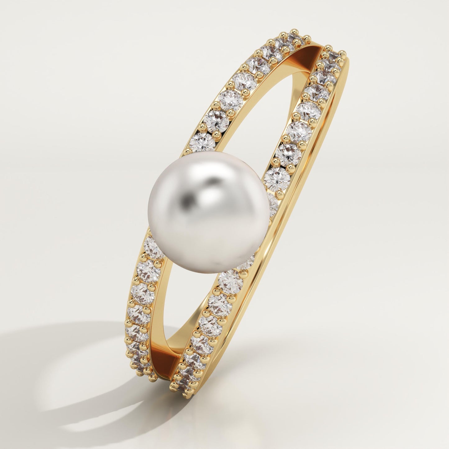 0.4 TCW Round June-Pearl Pave Split Shank Birthstone Engagement Ring