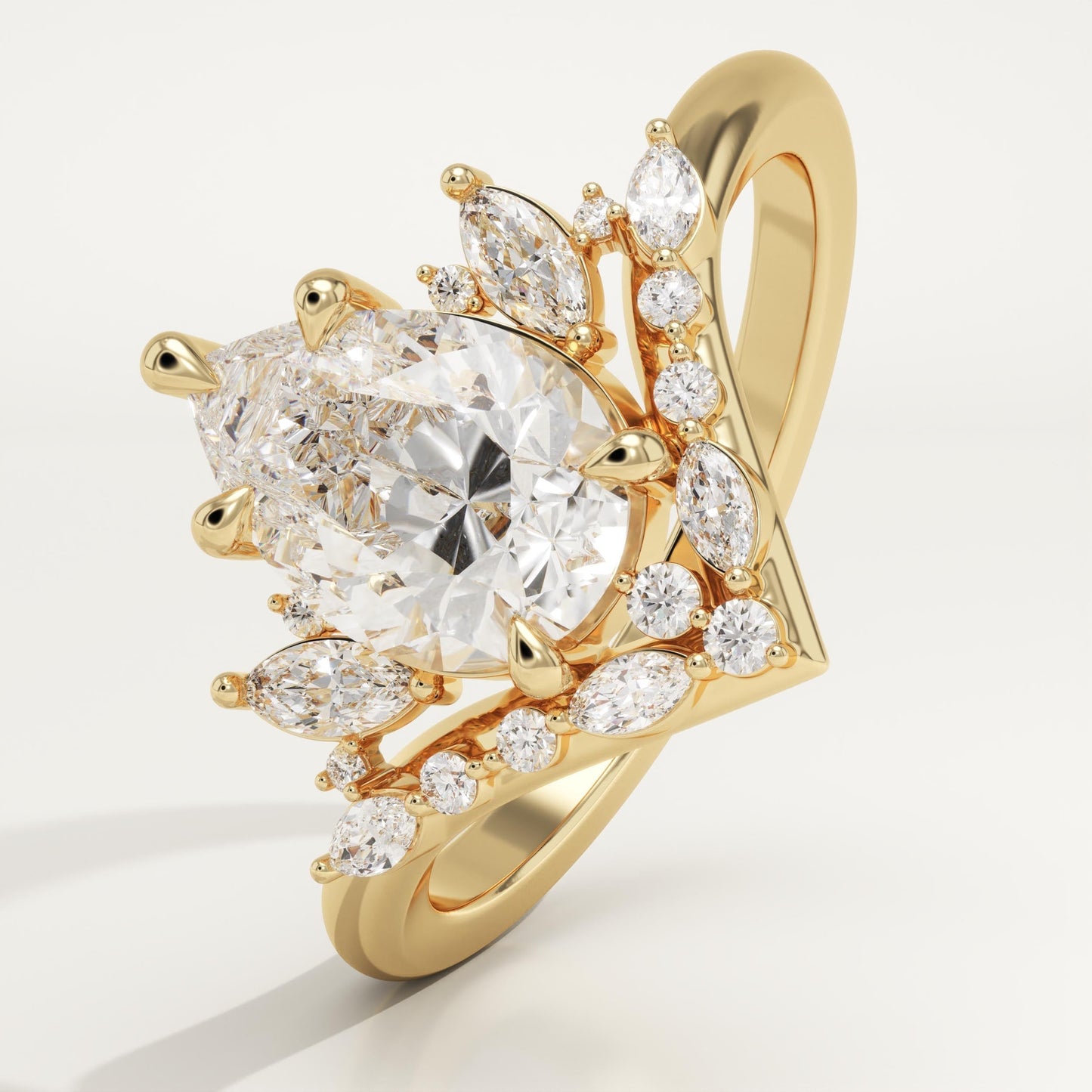 Pear Cut Cluster Lab-Grown Diamond Engagement Ring