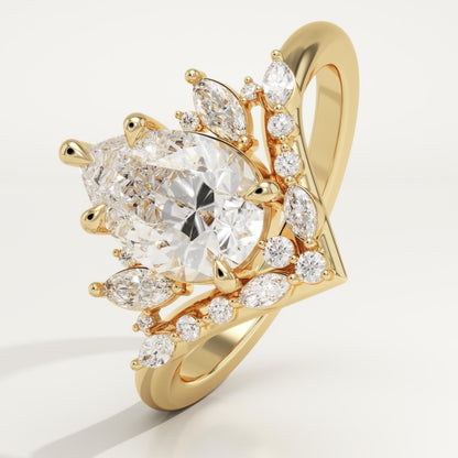 Pear Cut Cluster Lab-Grown Diamond Engagement Ring