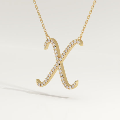 0.133 TCW Round Lab-Grown Diamond X Initial Necklace