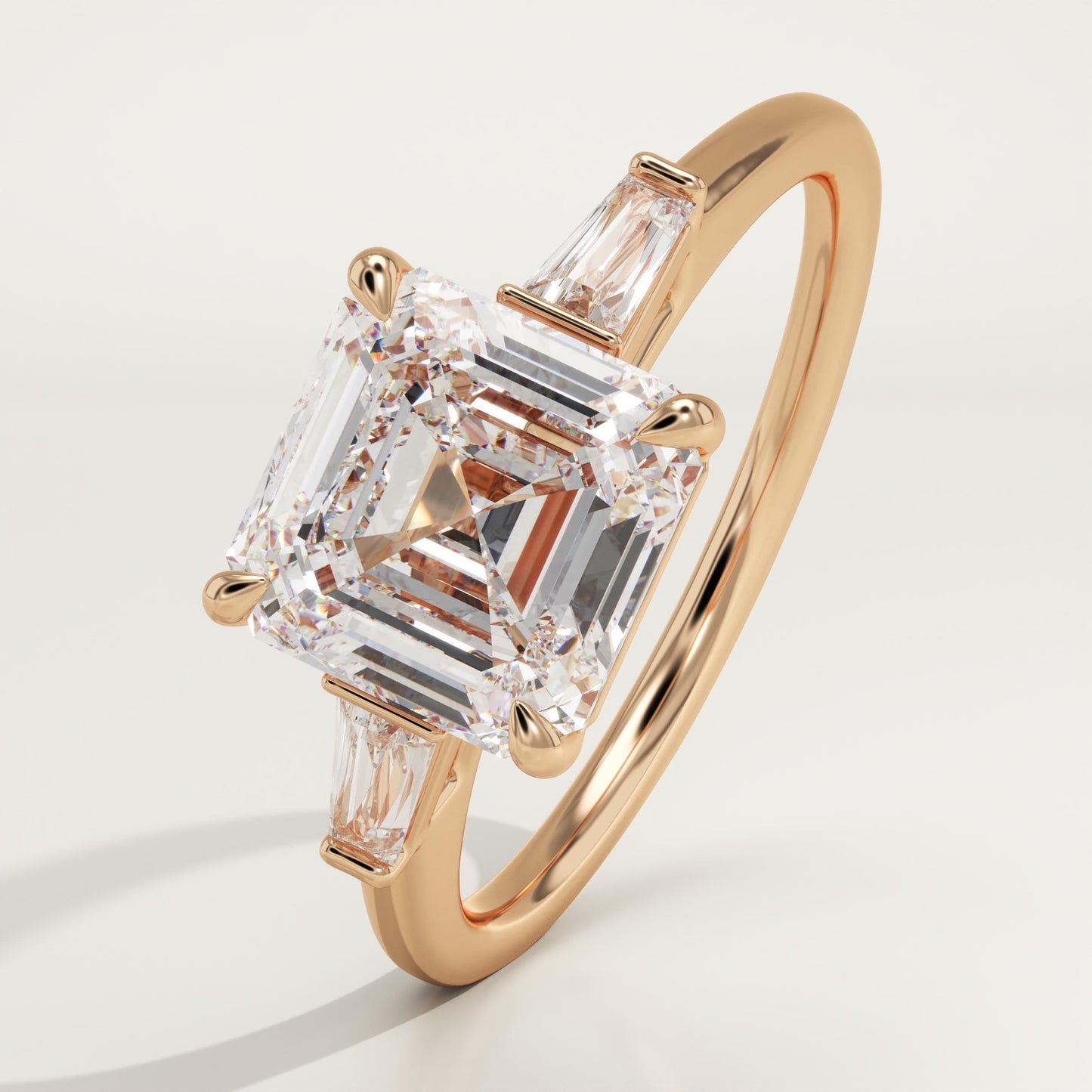2 CT Asscher Cut Three Stone Moissanite Engagement Ring