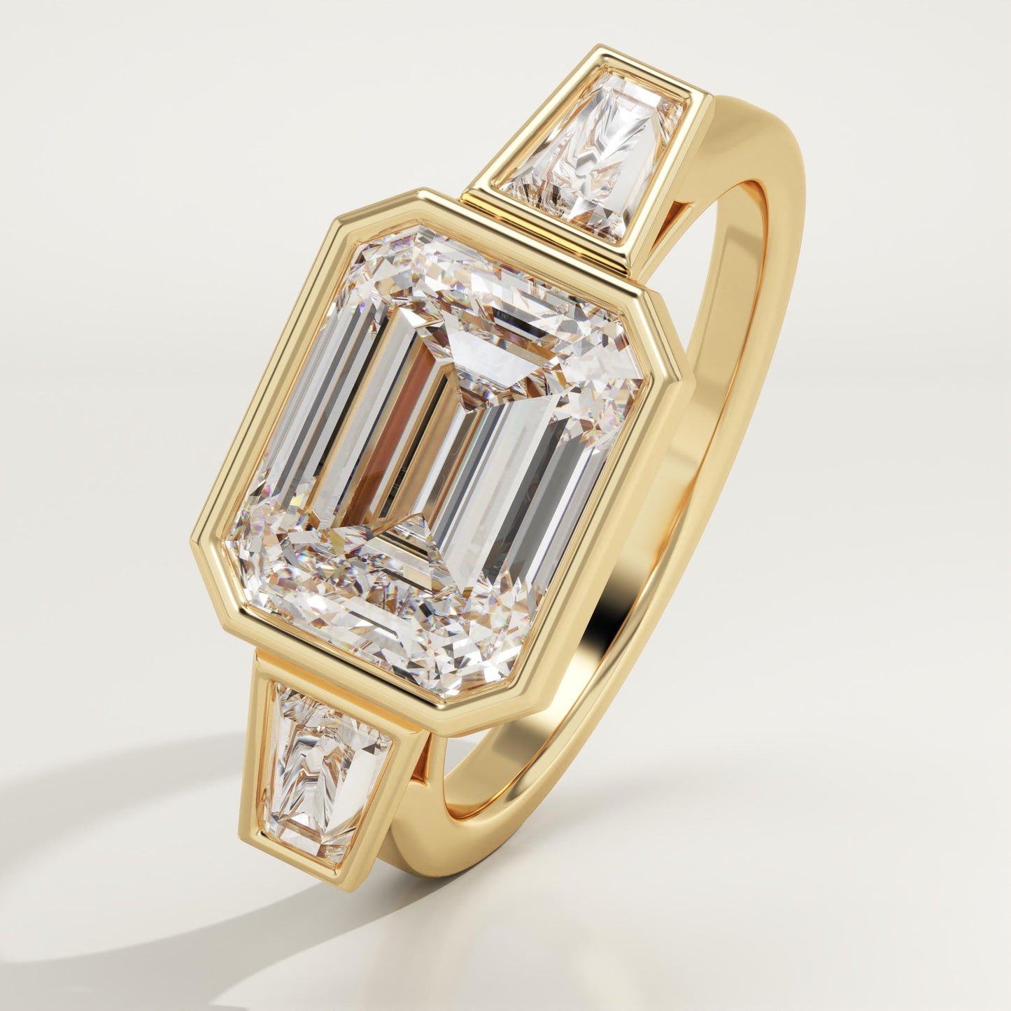 East West Emerald Cut Three Stone Lab-Grown Diamond Engagement Ring