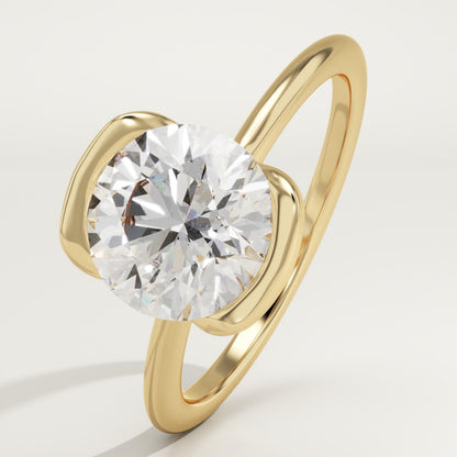 Round Cut Half Bezel Lab-Grown Diamond Engagement Ring