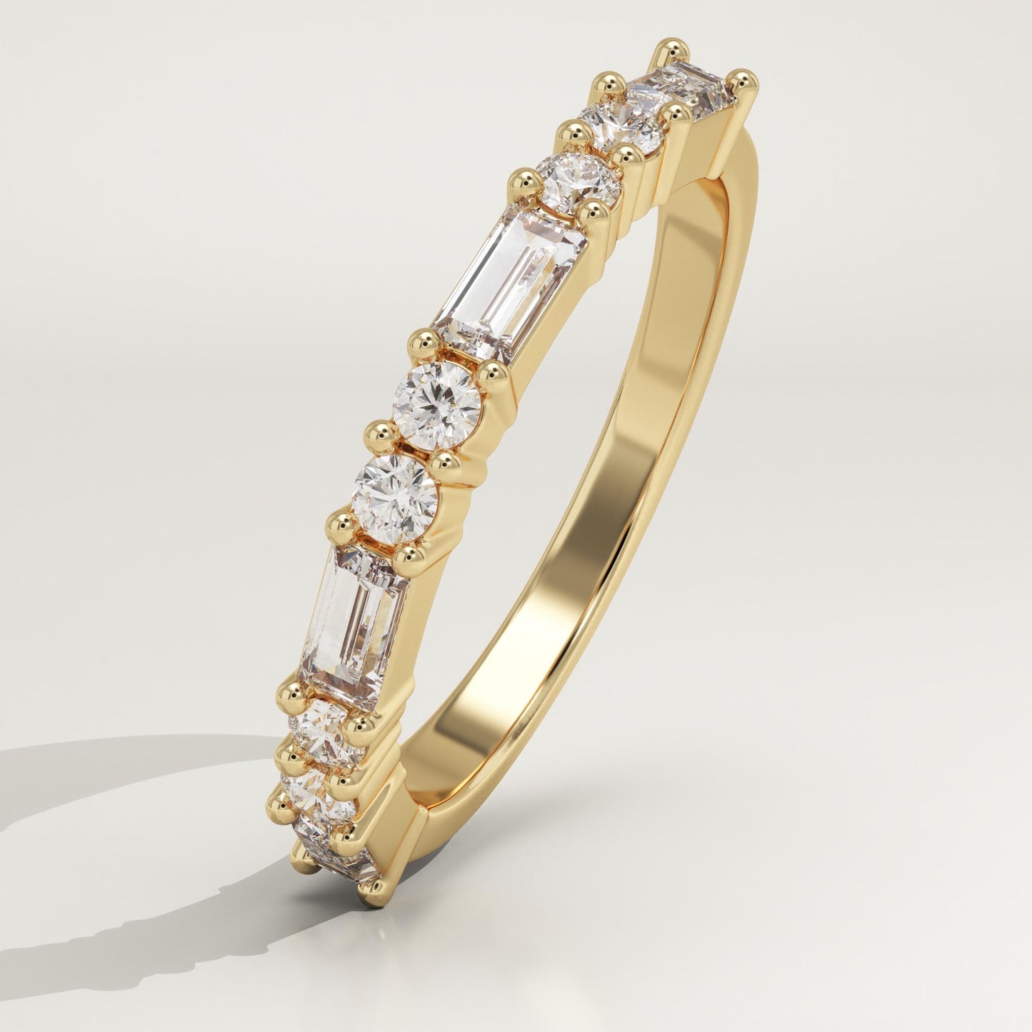 0.7 TCW Baguette & Round Lab-Grown Diamond Half Eternity Wedding Band