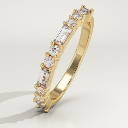 0.7 TCW Baguette & Round Lab-Grown Diamond Half Eternity Wedding Band