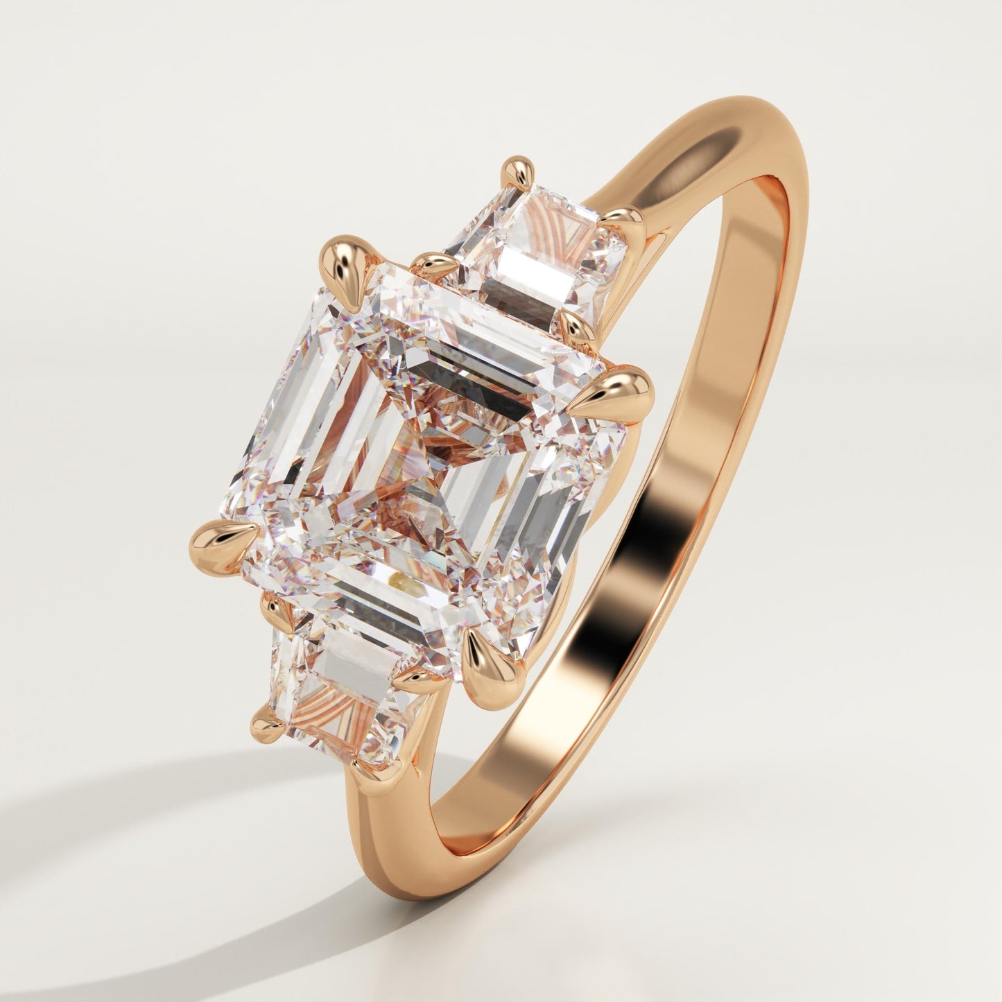 1.75 CT Asscher Cut Three Stone Moissanite Engagement Ring