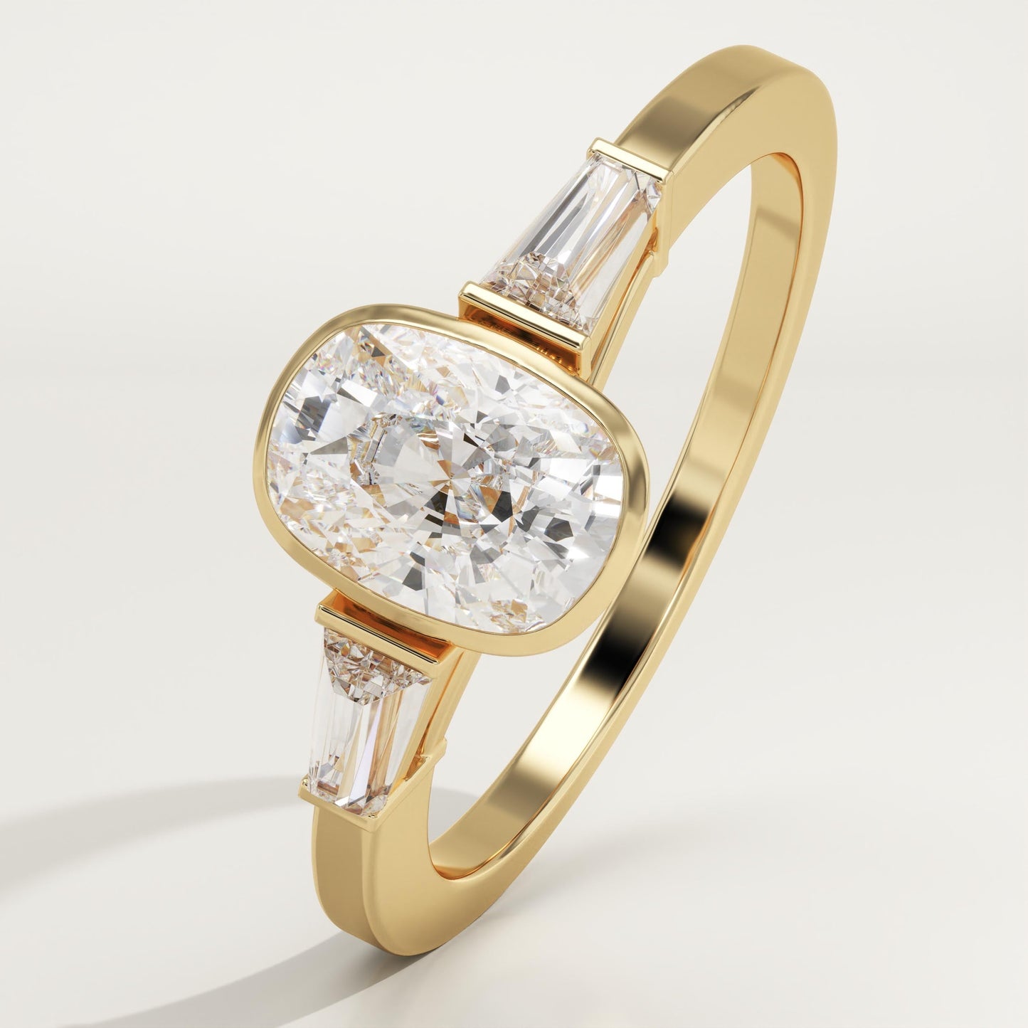 Elongated Cushion Cut Three Stone Half Bezel Lab-Grown Diamond Engagement Ring