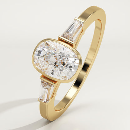 Elongated Cushion Cut Three Stone Half Bezel Lab-Grown Diamond Engagement Ring