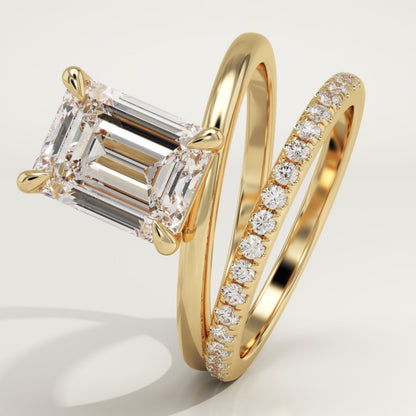 Emerald Cut Pave Lab-Grown Diamond Engagement Ring