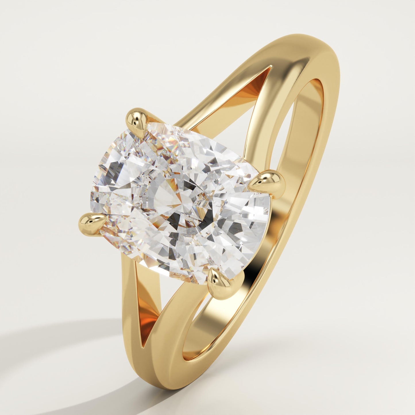 Elongated Cushion Cut Solitaire Split Shank Lab-Grown Diamond Engagement Ring