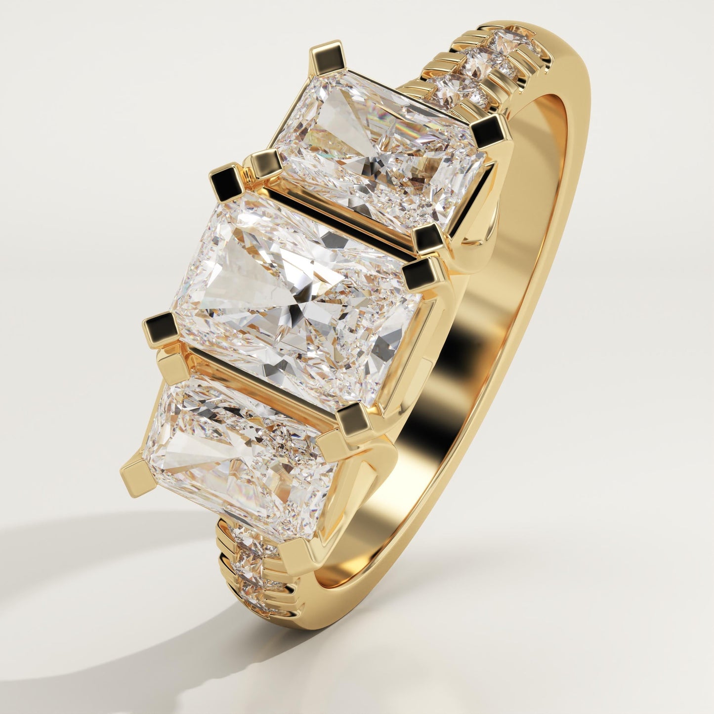 Radiant Cut Three Stone Pave Lab-Grown Diamond Engagement Ring