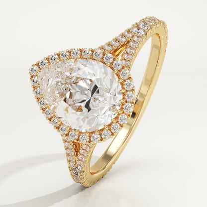 Pear Cut Halo & Pave Split Shank Lab-Grown Diamond Engagement Ring