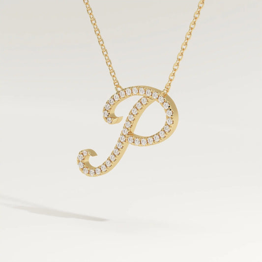 0.138 TCW Round Lab-Grown Diamond P Initial Necklace
