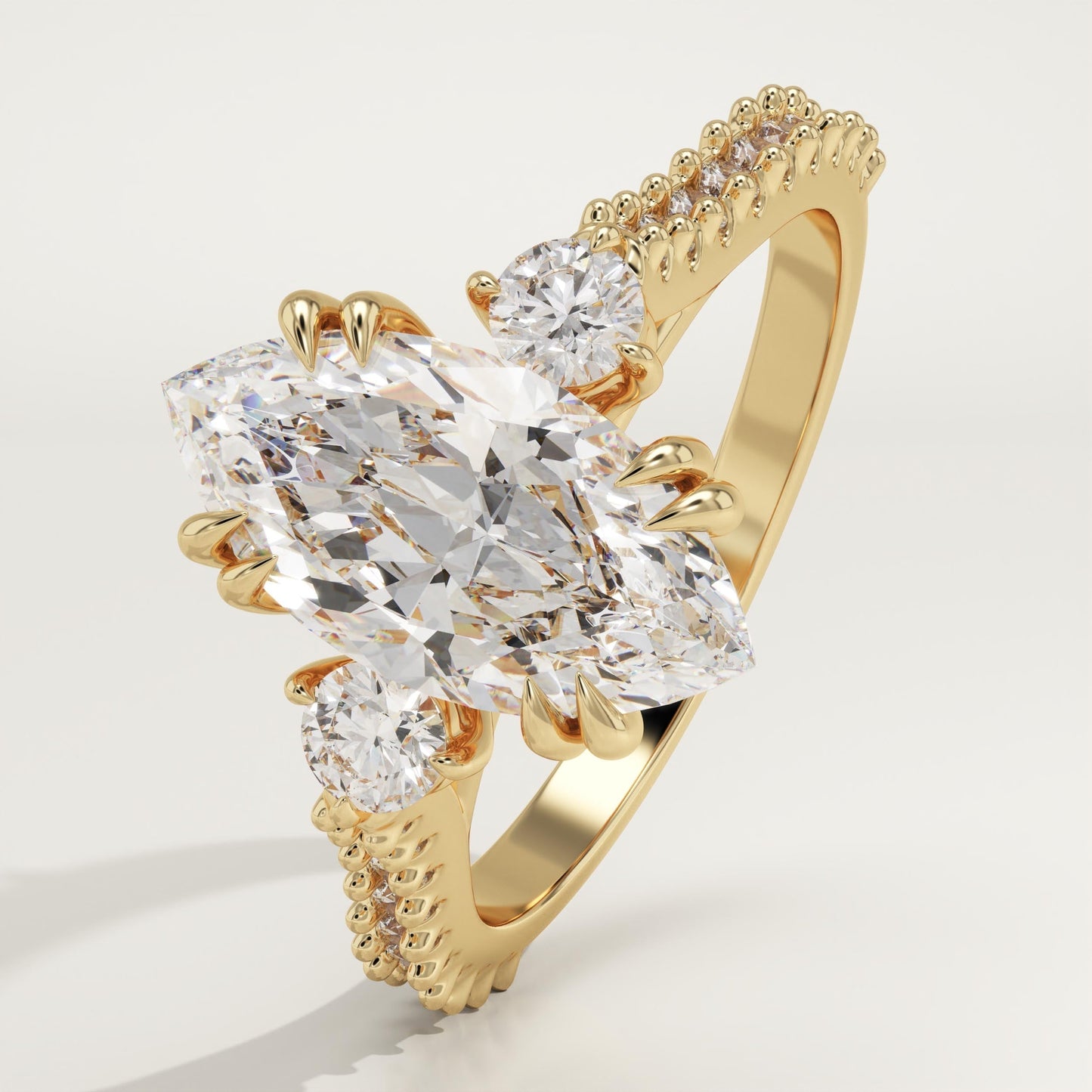 Marquise Cut Three Stone & Pave Lab-Grown Diamond Engagement Ring