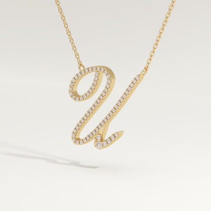 0.157 TCW Round Lab-Grown Diamond U Initial Necklace