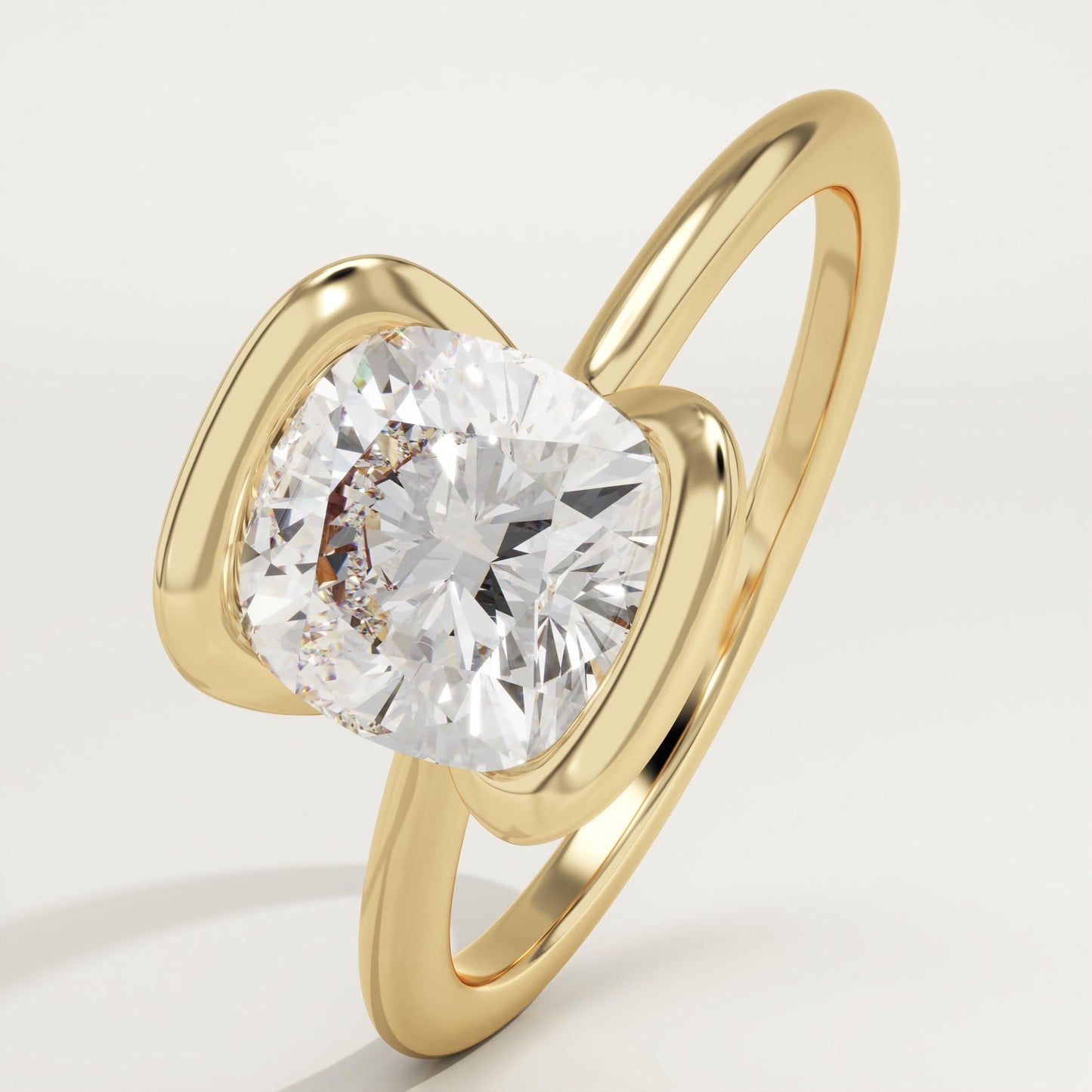 Cushion Cut Half Bezel Lab-Grown Diamond Engagement Ring