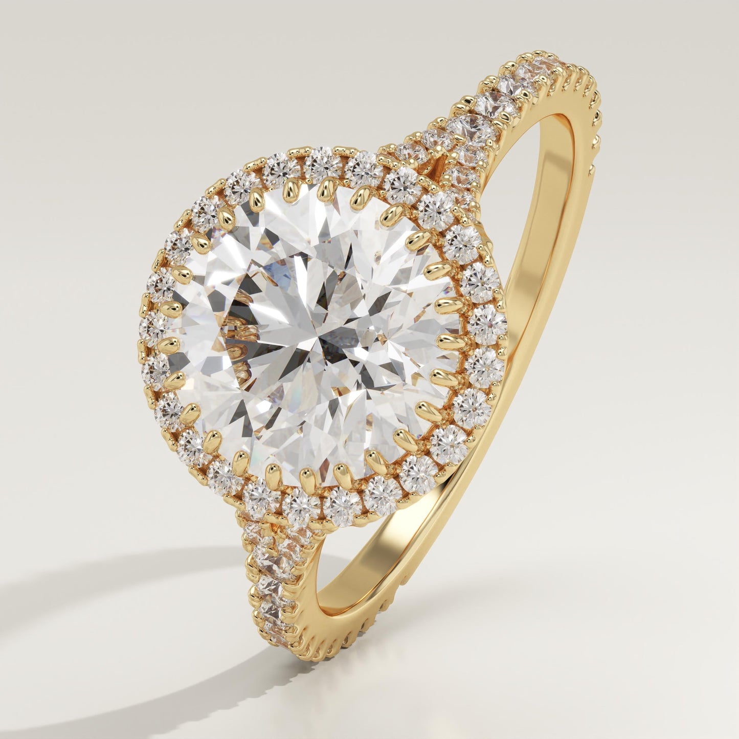 Round Cut Halo & Pave Split Shank Lab-Grown Diamond Engagement Ring