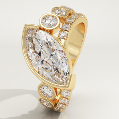 Marquise Cut Half Bezel Pave Lab-Grown Diamond Engagement Ring