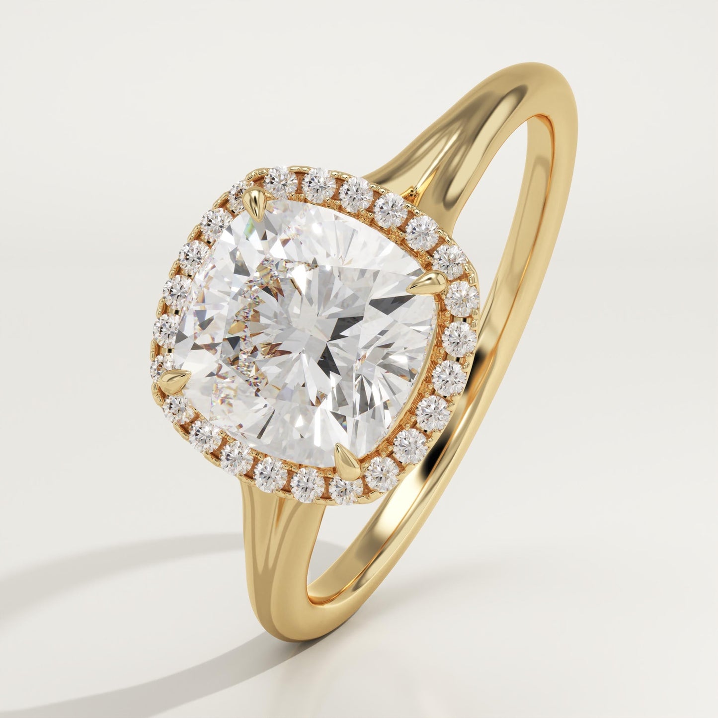 Cushion Cut Halo Split Shank Lab-Grown Diamond Engagement Ring