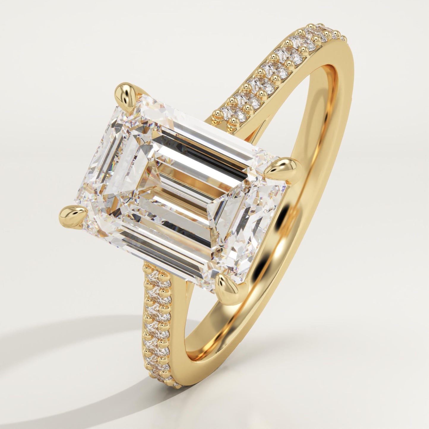 Emerald Cut Pave Cathedral Lab-Grown Diamond Engagement Ring
