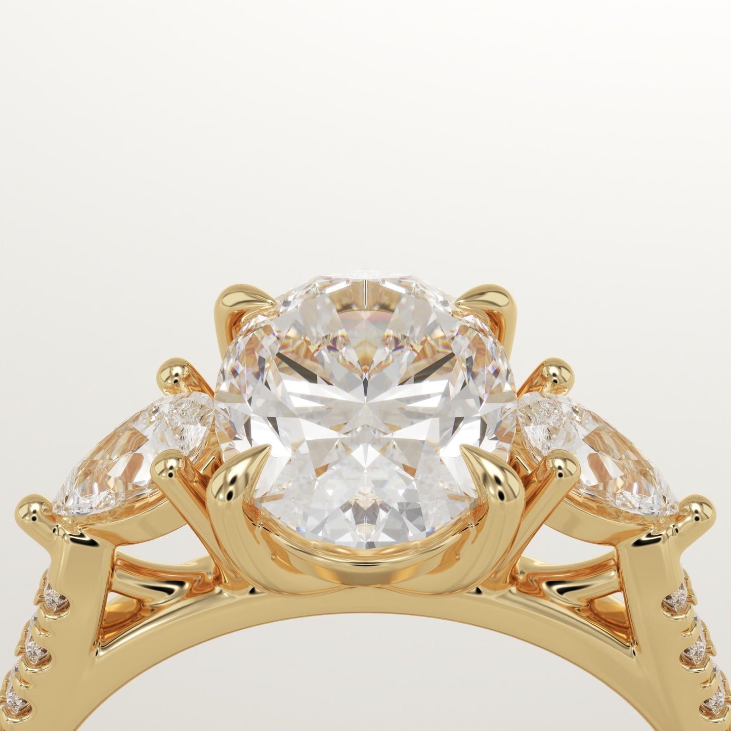 Oval Cut Three Stone & Pave Lab-Grown Diamond Engagement Ring