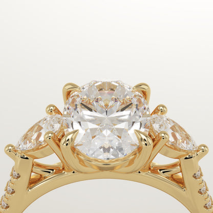 Oval Cut Three Stone & Pave Lab-Grown Diamond Engagement Ring