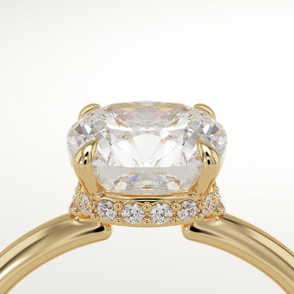 1.75 CT Cushion Cut Hidden Halo Moissanite Engagement Ring