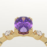 0.6 CT Oval Cut Pave February-Amethyst Birthstone Engagement Ring