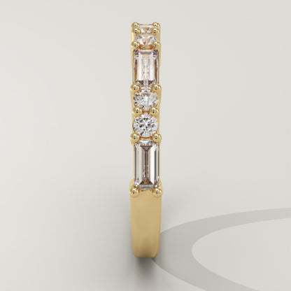0.7 TCW Baguette & Round Lab-Grown Diamond Half Eternity Wedding Band