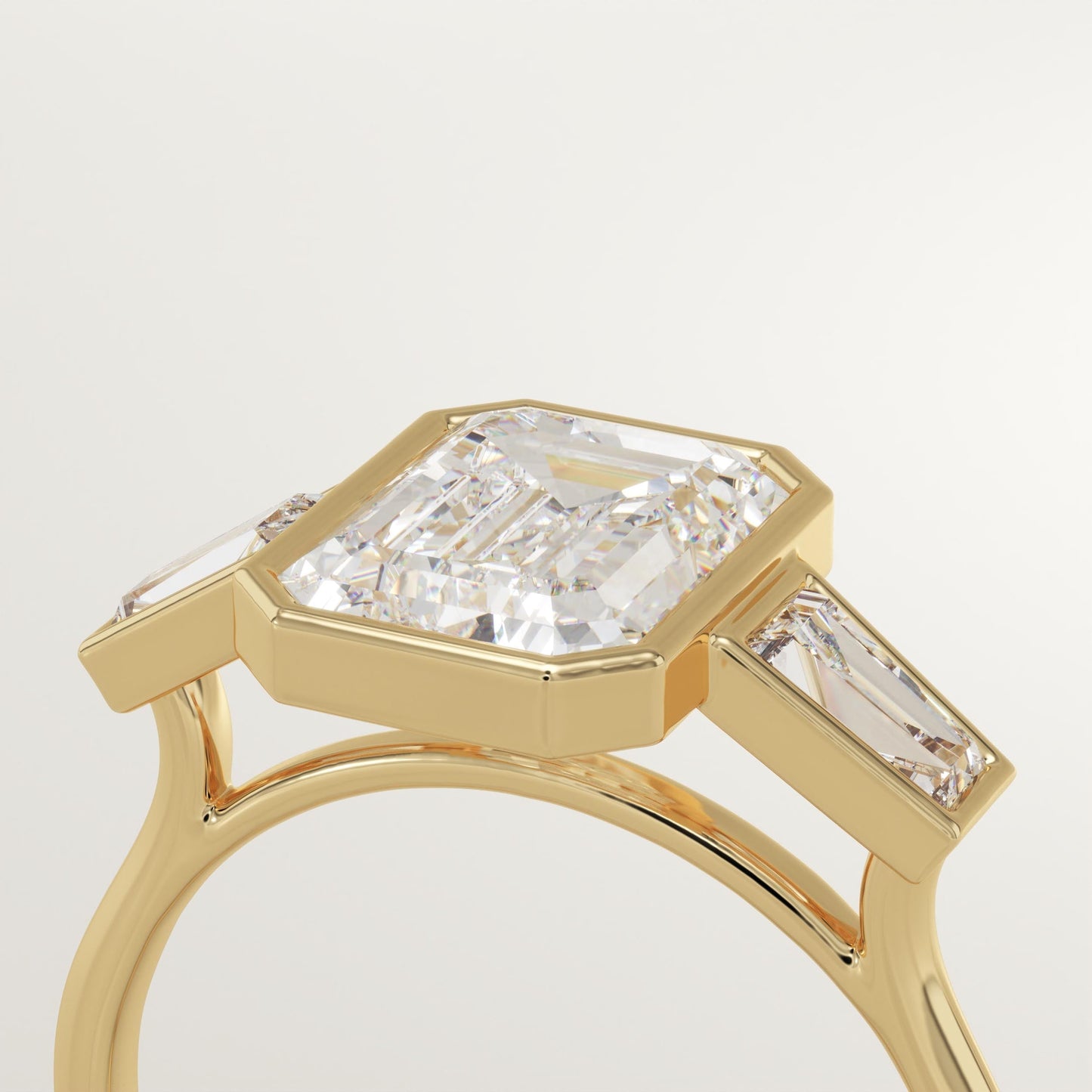 2 CT Emerald Cut Three Stone Bezel Moissanite Engagement Ring