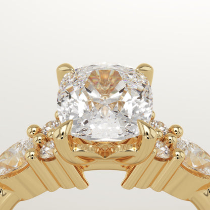 Elongated Cushion Cut Cluster Lab-Grown Diamond Engagement Ring