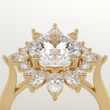 Round Cut Cluster Lab-Grown Diamond Engagement Ring