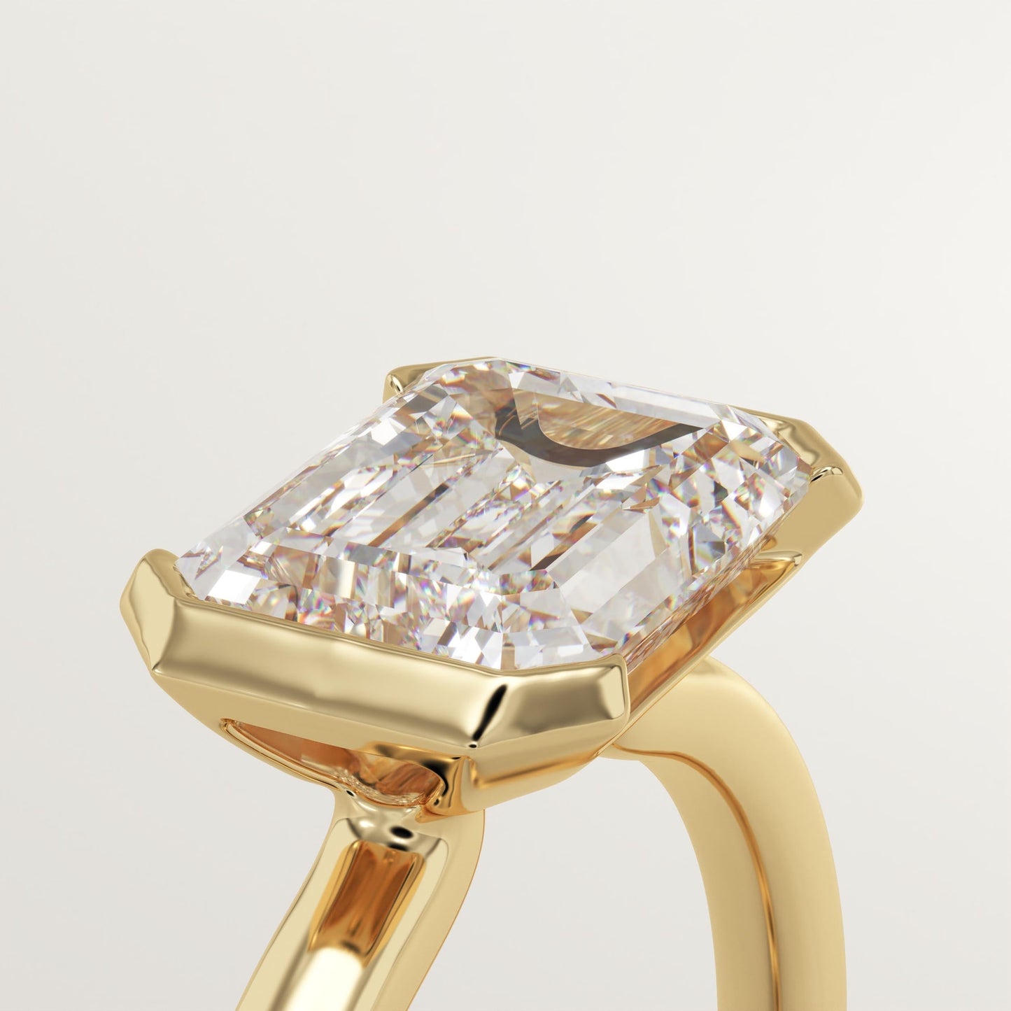 East West Emerald Cut Half Bezel Lab-Grown Diamond Engagement Ring