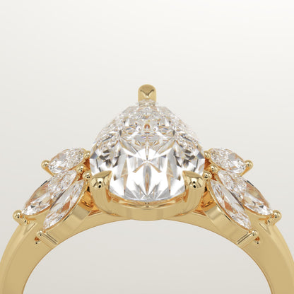 Pear Cut Cluster Lab-Grown Diamond Engagement Ring