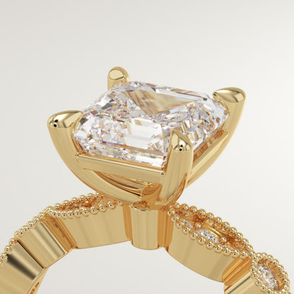 Asscher Cut Milgrain Pave Lab-Grown Diamond Engagement Ring